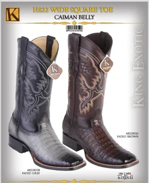 King Exotic Men's Wide Square Toe Caiman Belly Cowboy Boots