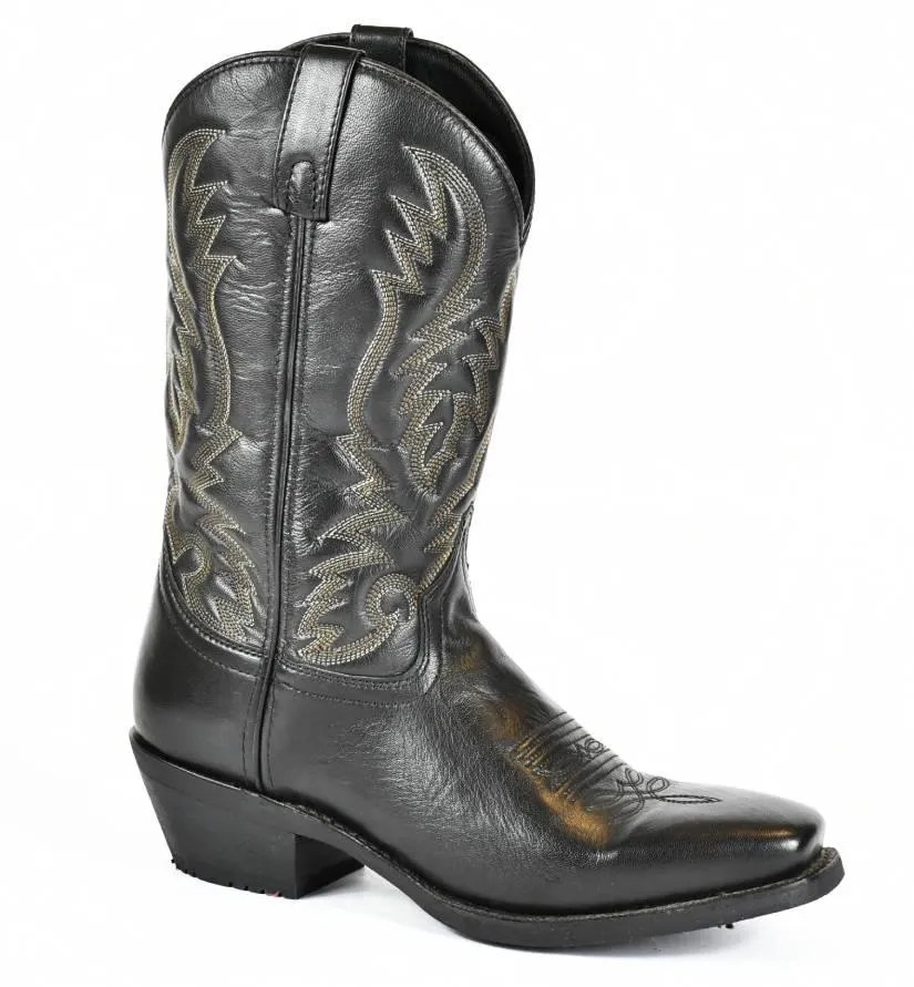 Laredo Men's Black Leather Square Toe Roper Cowboy Boot 3-51