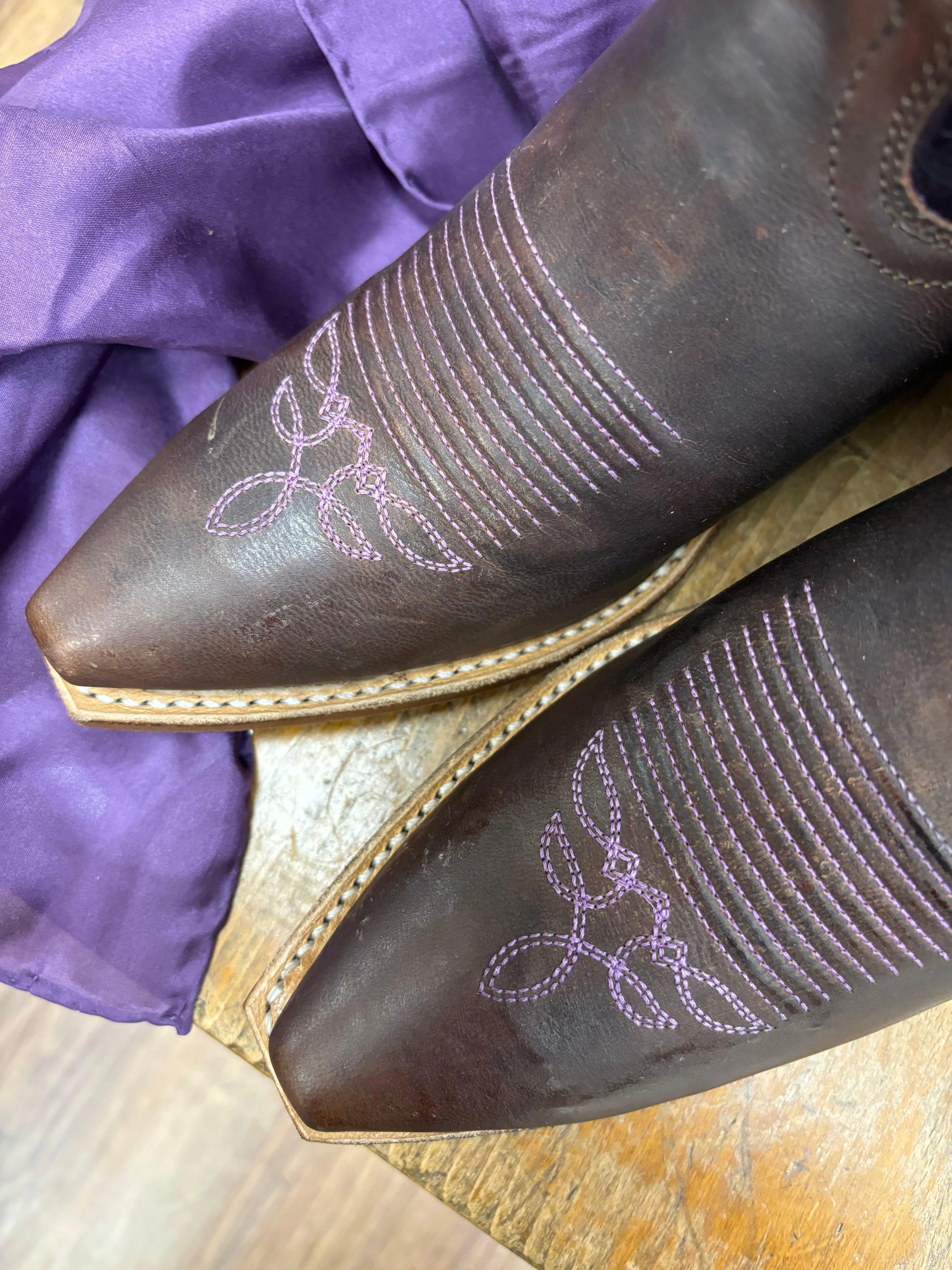 Laredo Women's Dark Brown and Lavender Embroidered Snip Toe Cowgirl Boots 52214