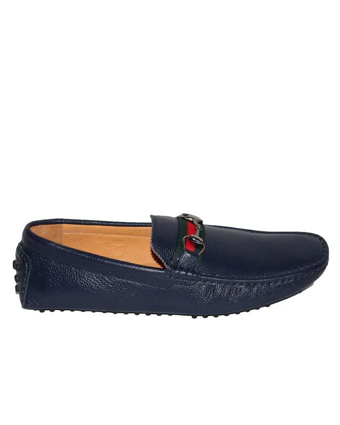 Leather Horsebit Driver Navy Blue Leather