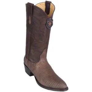 Los Altos Lizard Teju R-Toe Greasy Finish Brown Cowboy Boots