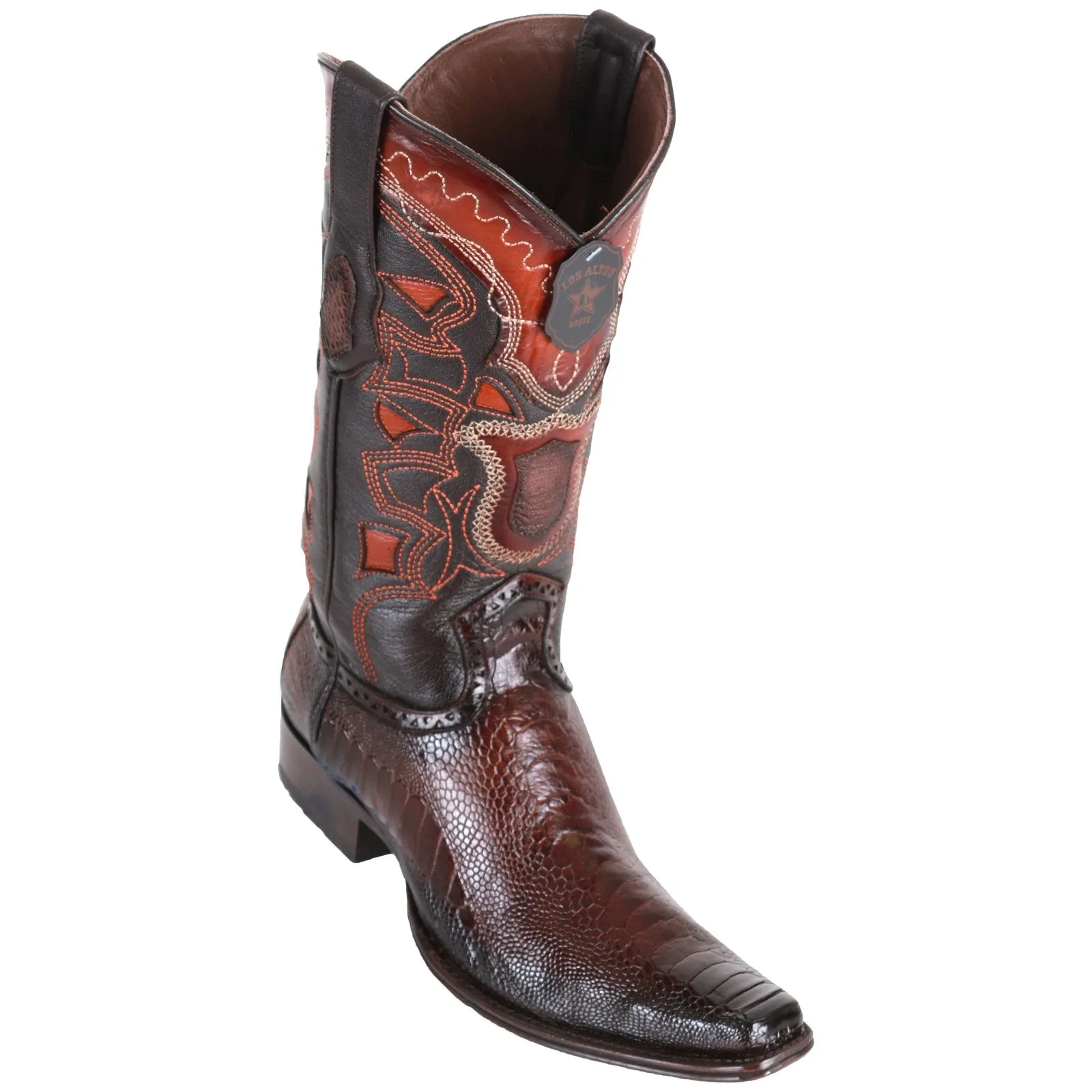 Los Altos Men's Ostrich Leg Faded Brown European Toe Cowboy Boots