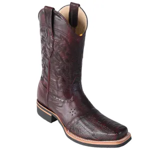 Los Altos Men's Ostrich Leg Saddle Vamp Square Toe Boots