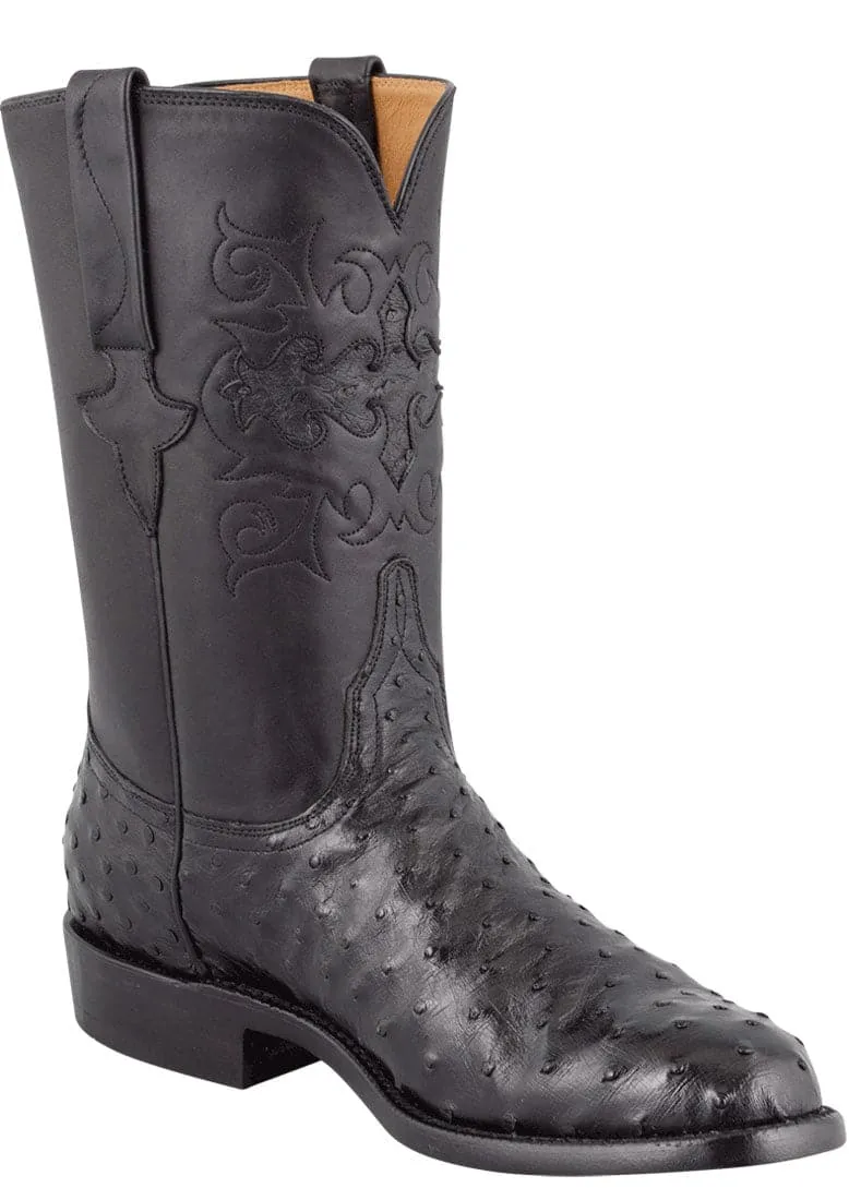 Lucchese Men's Full Quill Ostrich Roper Boots - Black