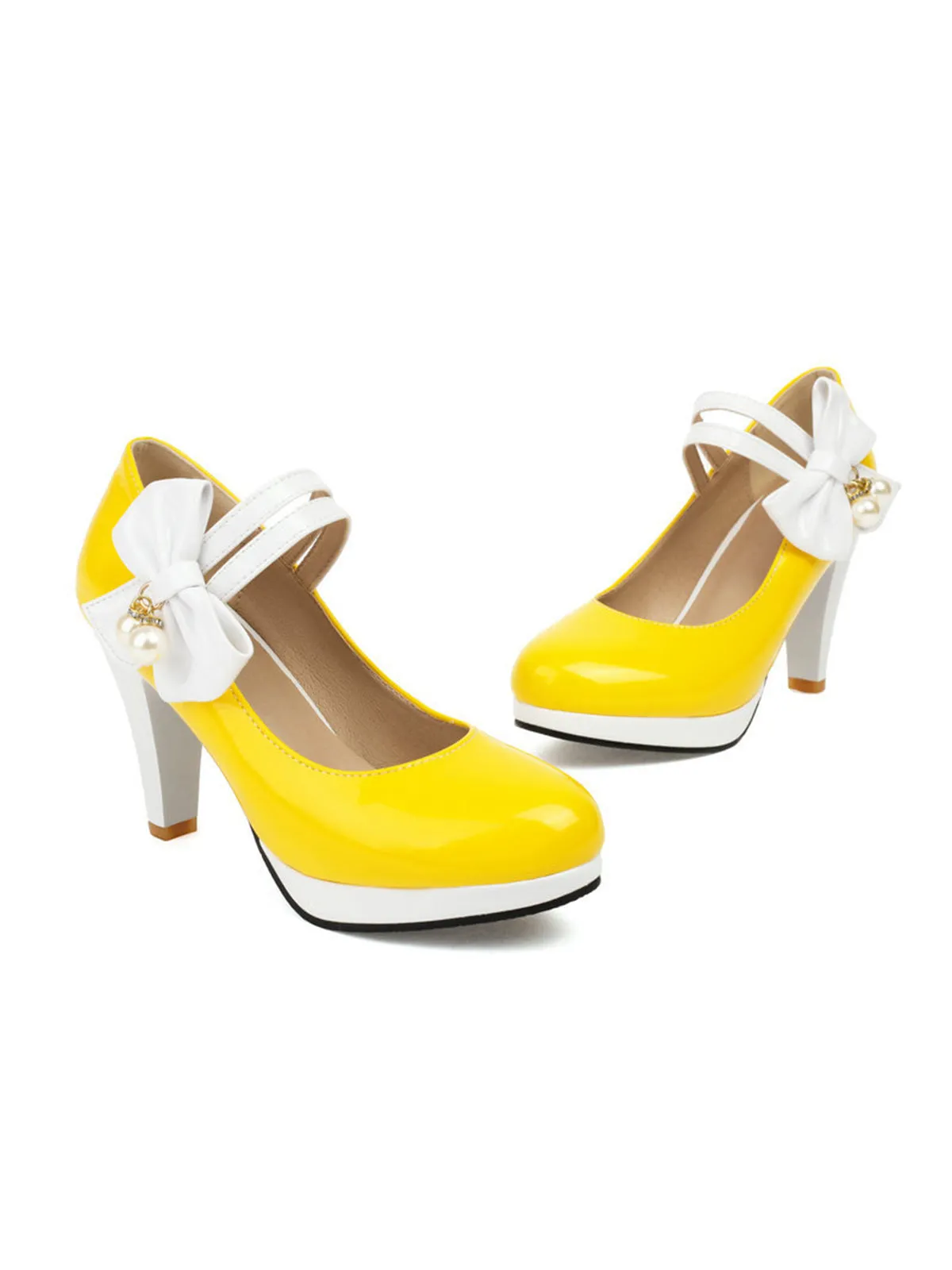 Mary Jane Color Block Side Bow High Heel Shoes