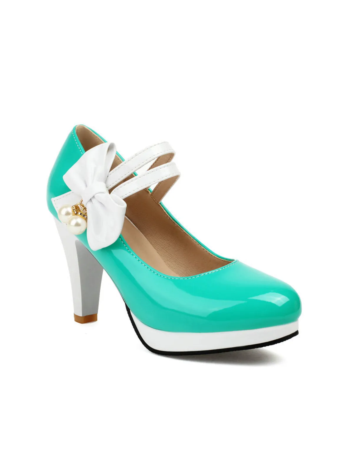 Mary Jane Color Block Side Bow High Heel Shoes