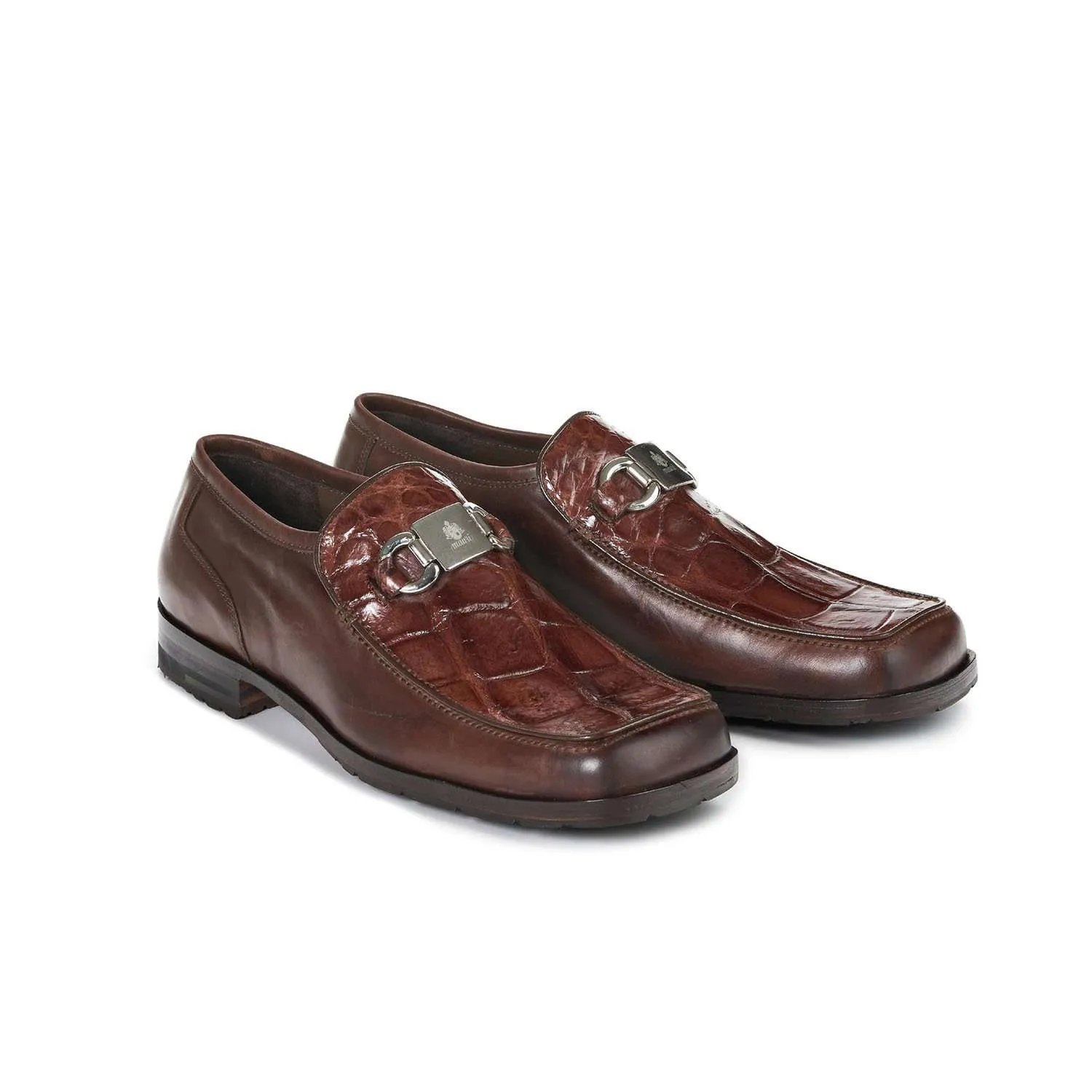 Mauri 3045 Blade Men's Designer Shoes Sport Rust Brown Calf-Skin Leather and Body Alligator Loafers (MA5014)