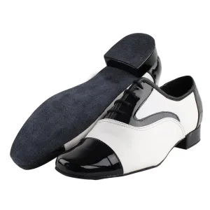 Men's 2cm Black and White Leatherette Heels Ballroom Dance Shoes