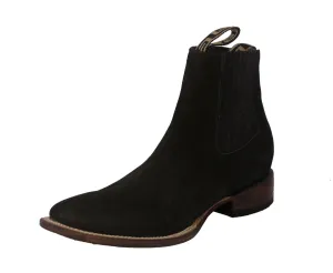 Mens Black Chelsea Boots Smooth Nubuck Leather - Square Toe