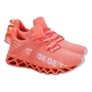 Men's Monogram Print Lace Up Knit Sneakers,Neon Orange