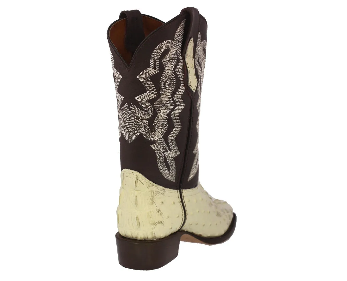 Mens Off White Crocodile & Ostrich Print Leather Cowboy Boots - J Toe