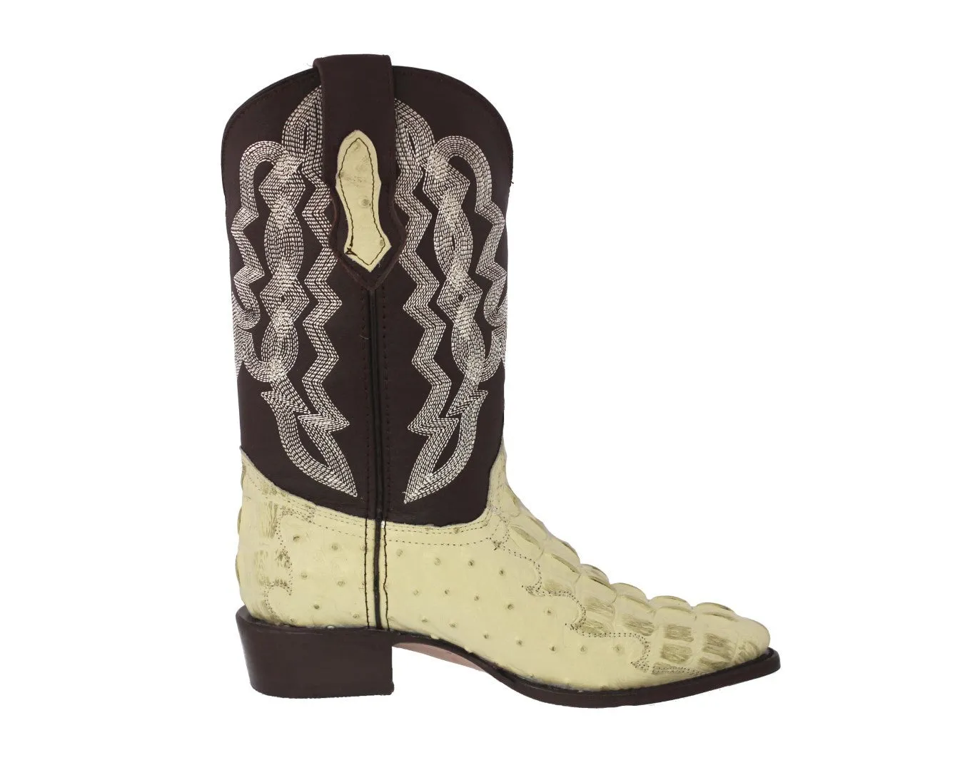 Mens Off White Crocodile & Ostrich Print Leather Cowboy Boots - J Toe