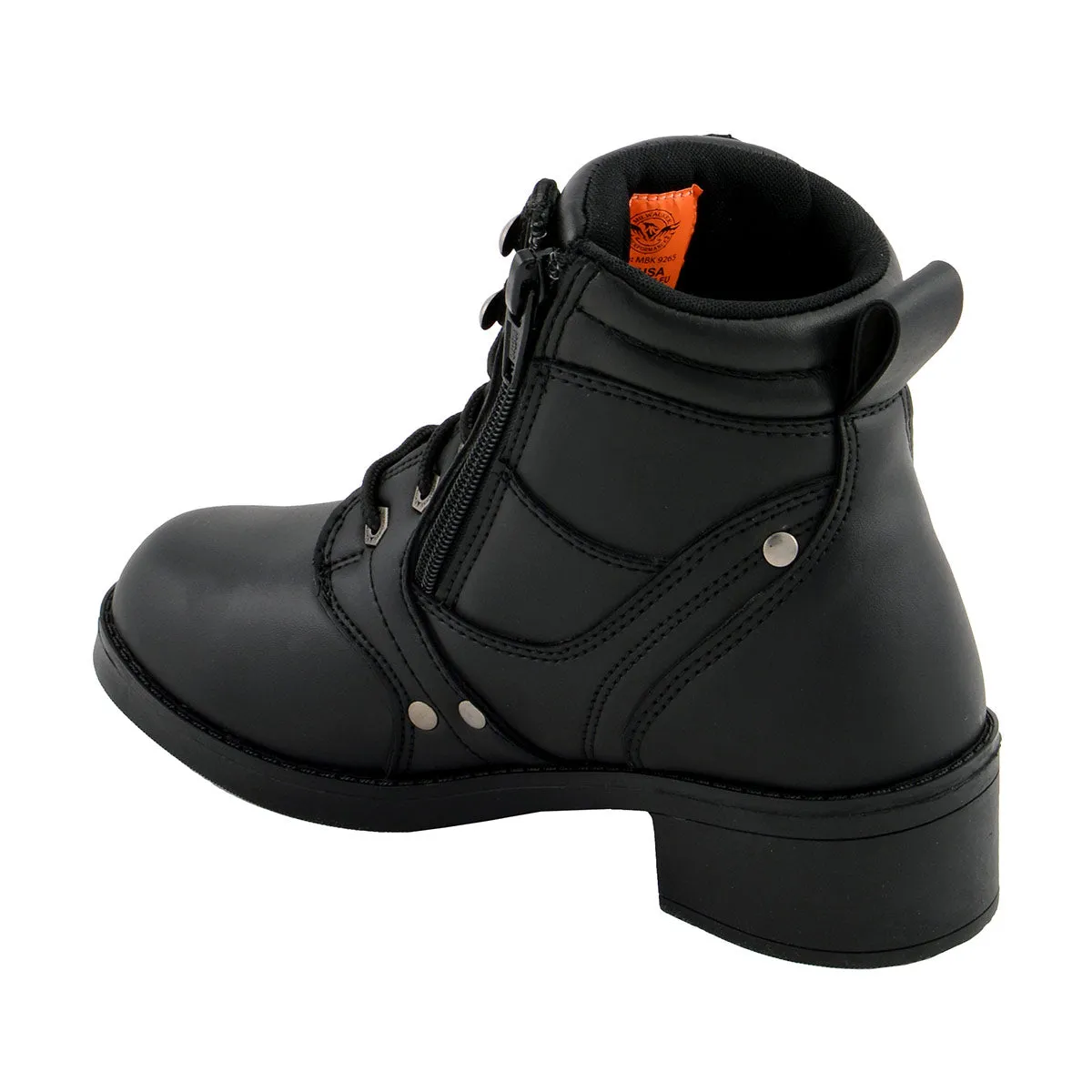 Milwaukee Leather MBK9265 Boys Black Lace-Up Boots with Side Zipper Entry