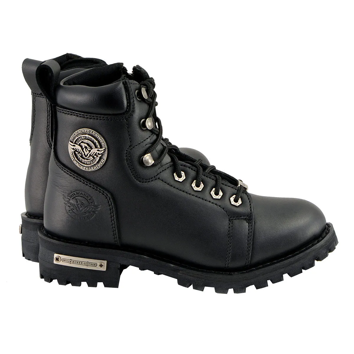 Milwaukee Leather MBL200 Women's Black Leather Lace-Up Motorcycle RiderBoots w/Side Zipper