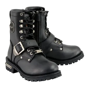 Milwaukee Leather MBL201 Women's Black Leather Lace-Up Motorcycle Rider Boots w/ Buckles