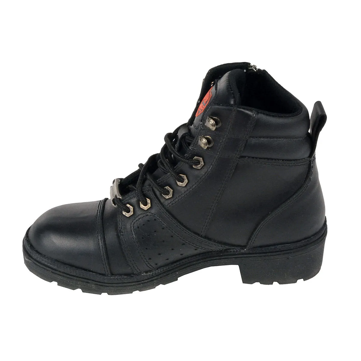 Milwaukee Leather MBL9300 Women's Black Leather Lace-Up Motorcycle Rider Boots with Side Zipper