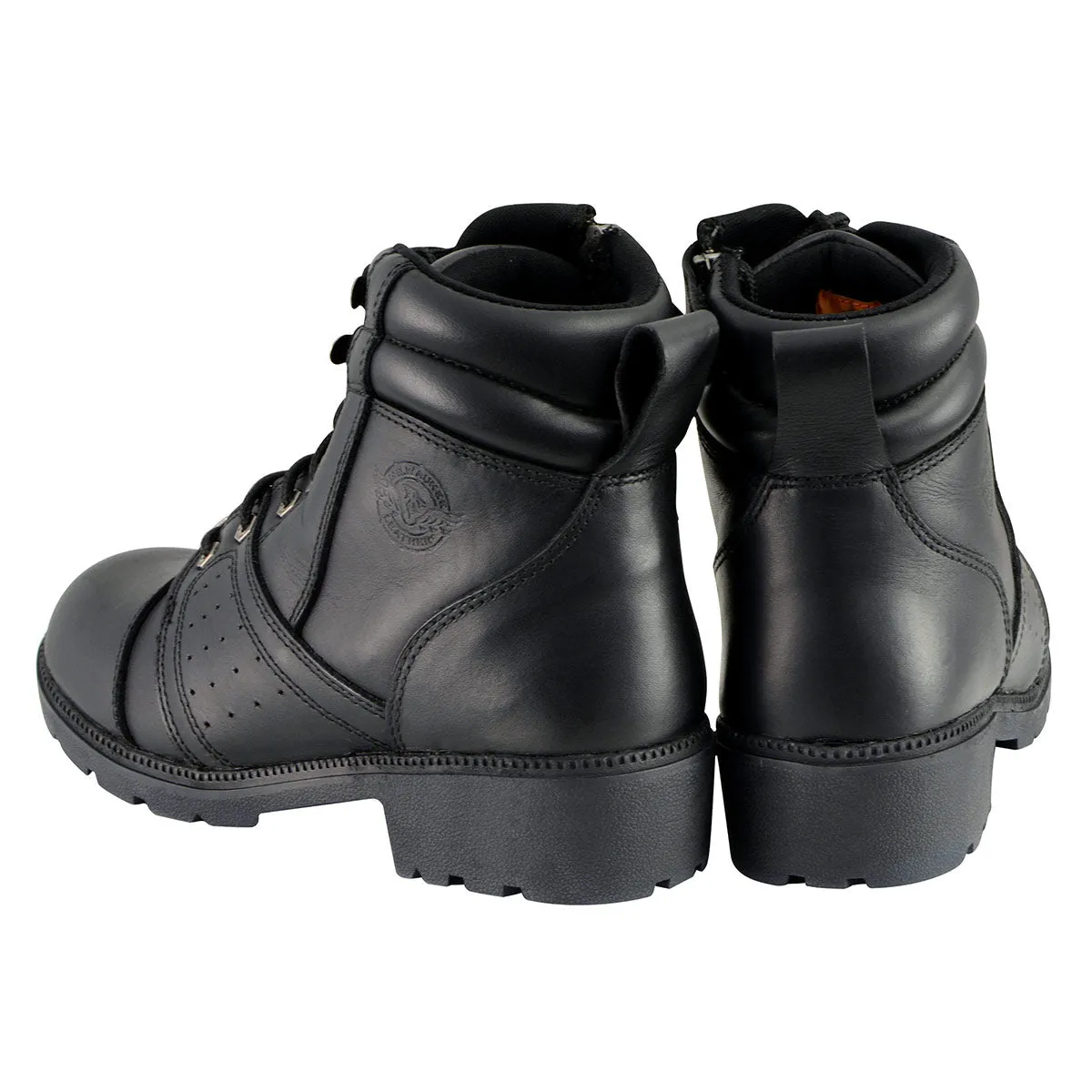 Milwaukee Leather MBL9300 Women's Black Leather Lace-Up Motorcycle Rider Boots with Side Zipper