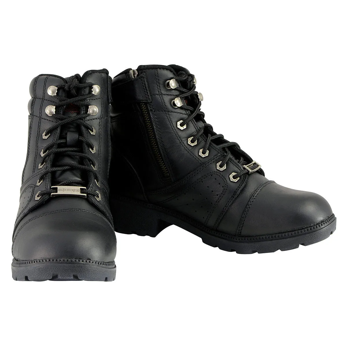 Milwaukee Leather MBL9300 Women's Black Leather Lace-Up Motorcycle Rider Boots with Size Zipper