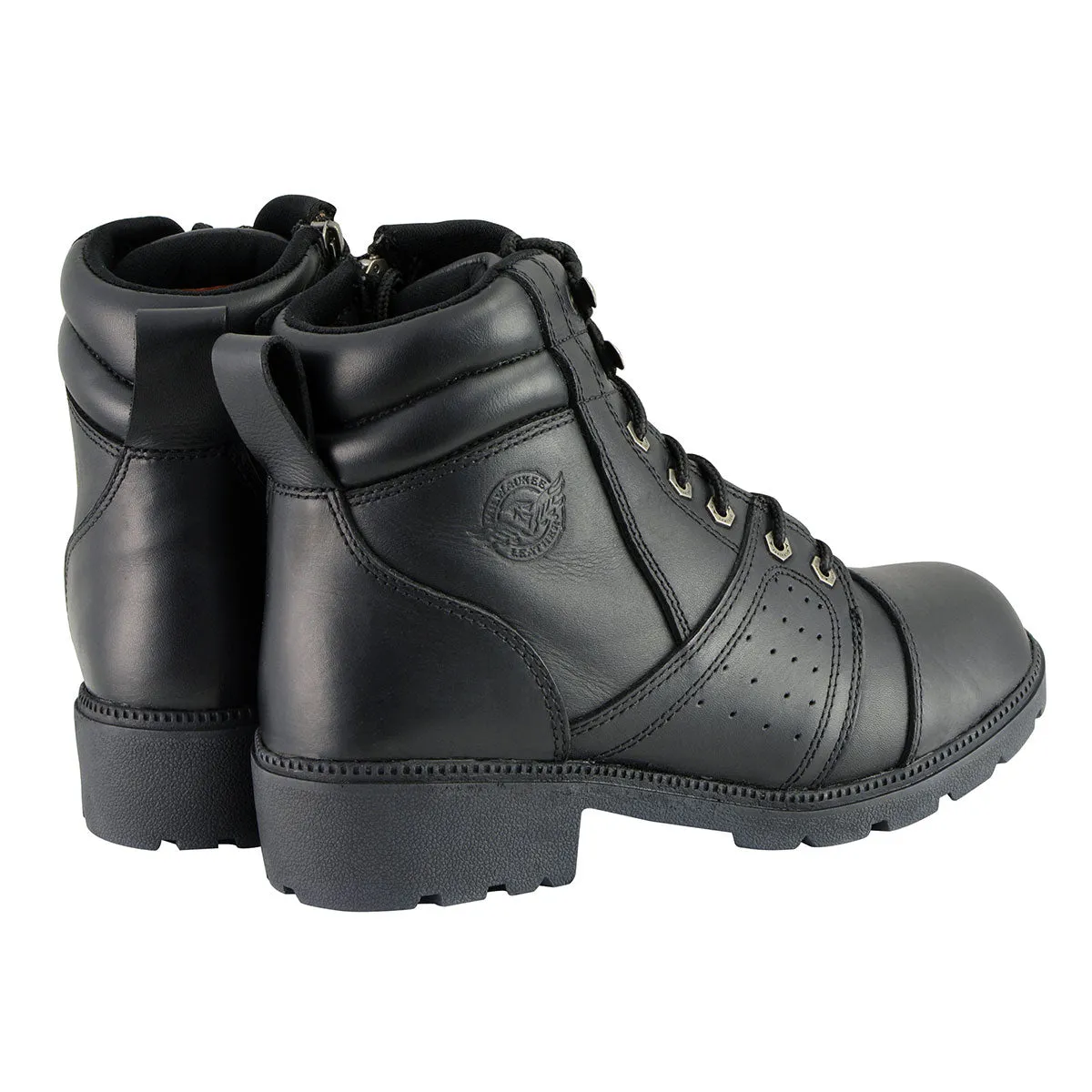 Milwaukee Leather MBL9300 Women's Black Leather Lace-Up Motorcycle Rider Boots with Size Zipper