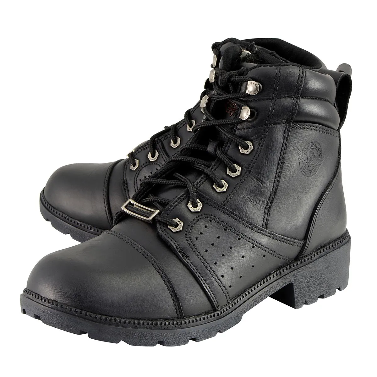 Milwaukee Leather MBL9300 Women's Black Leather Lace-Up Motorcycle Rider Boots with Size Zipper