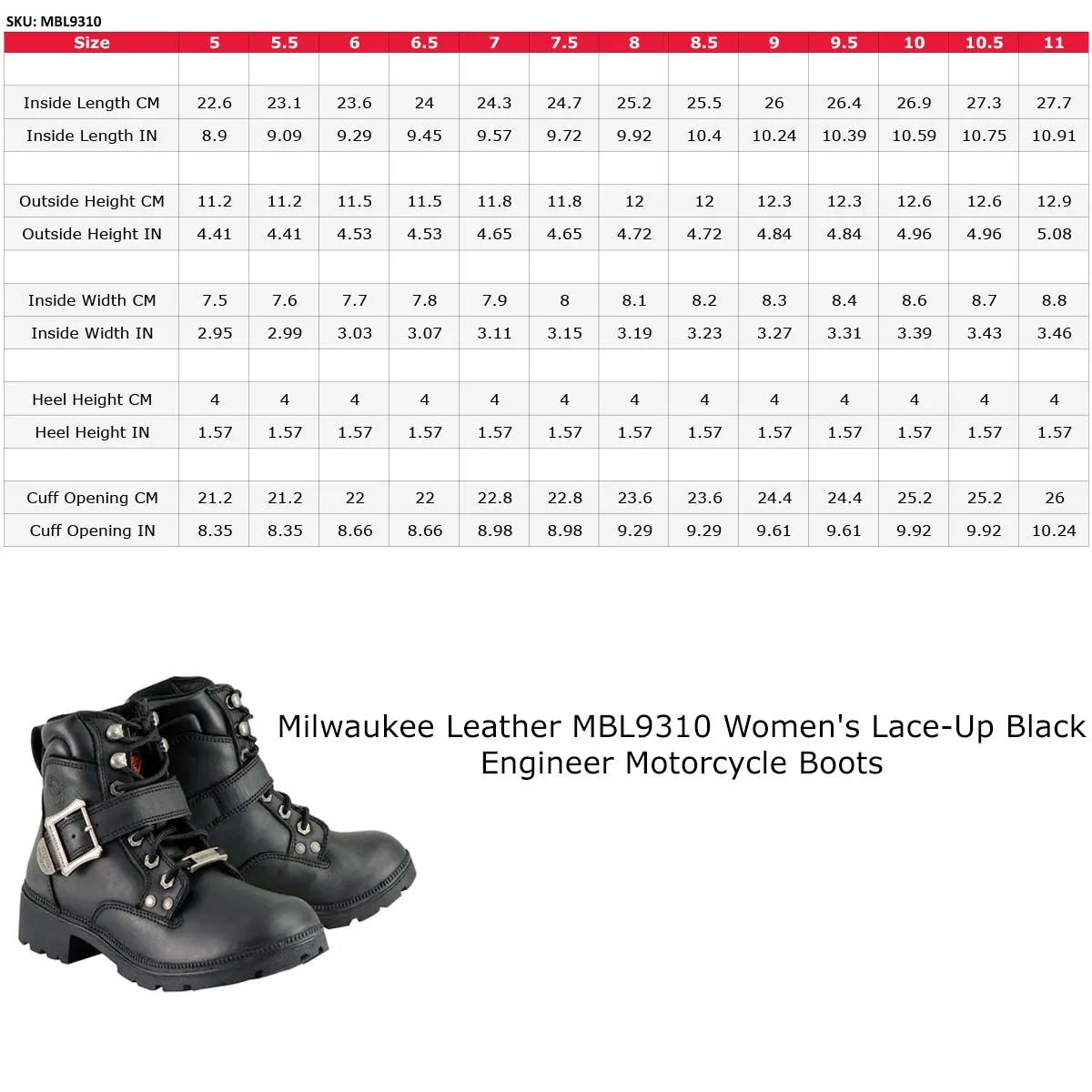 Milwaukee Leather MBL9310 Women's Lace-Up Black Leather Engineer Motorcycle Rider Boots