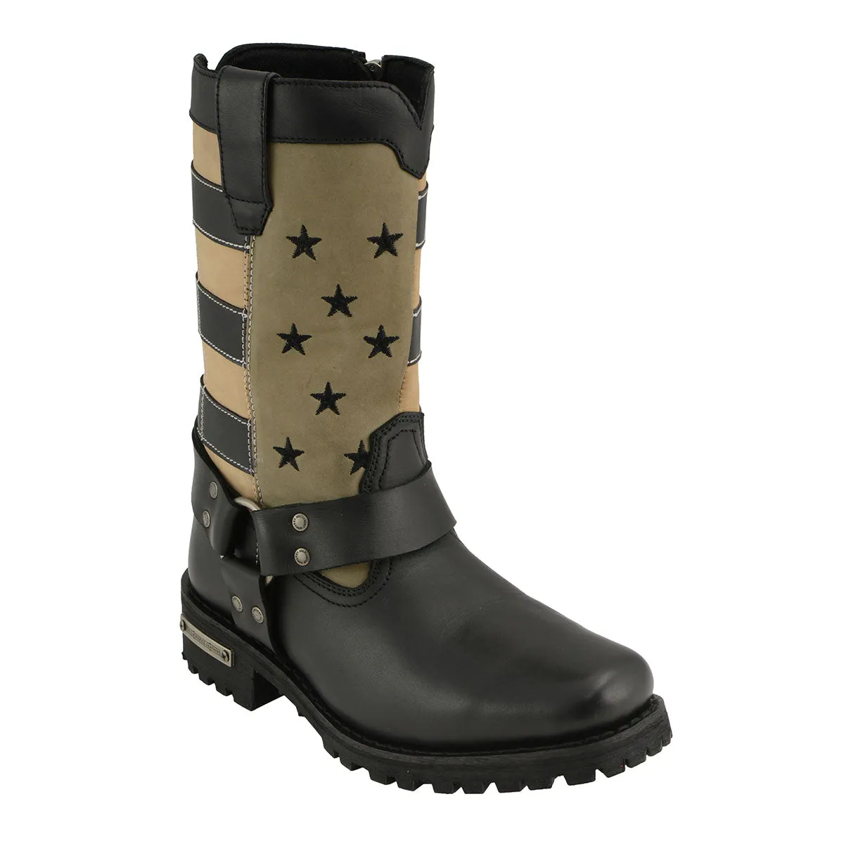 Milwaukee Leather MBL9363 Women’s Stars and Stripes Black with Tan Leather Motorcycle Rider Harness Boots