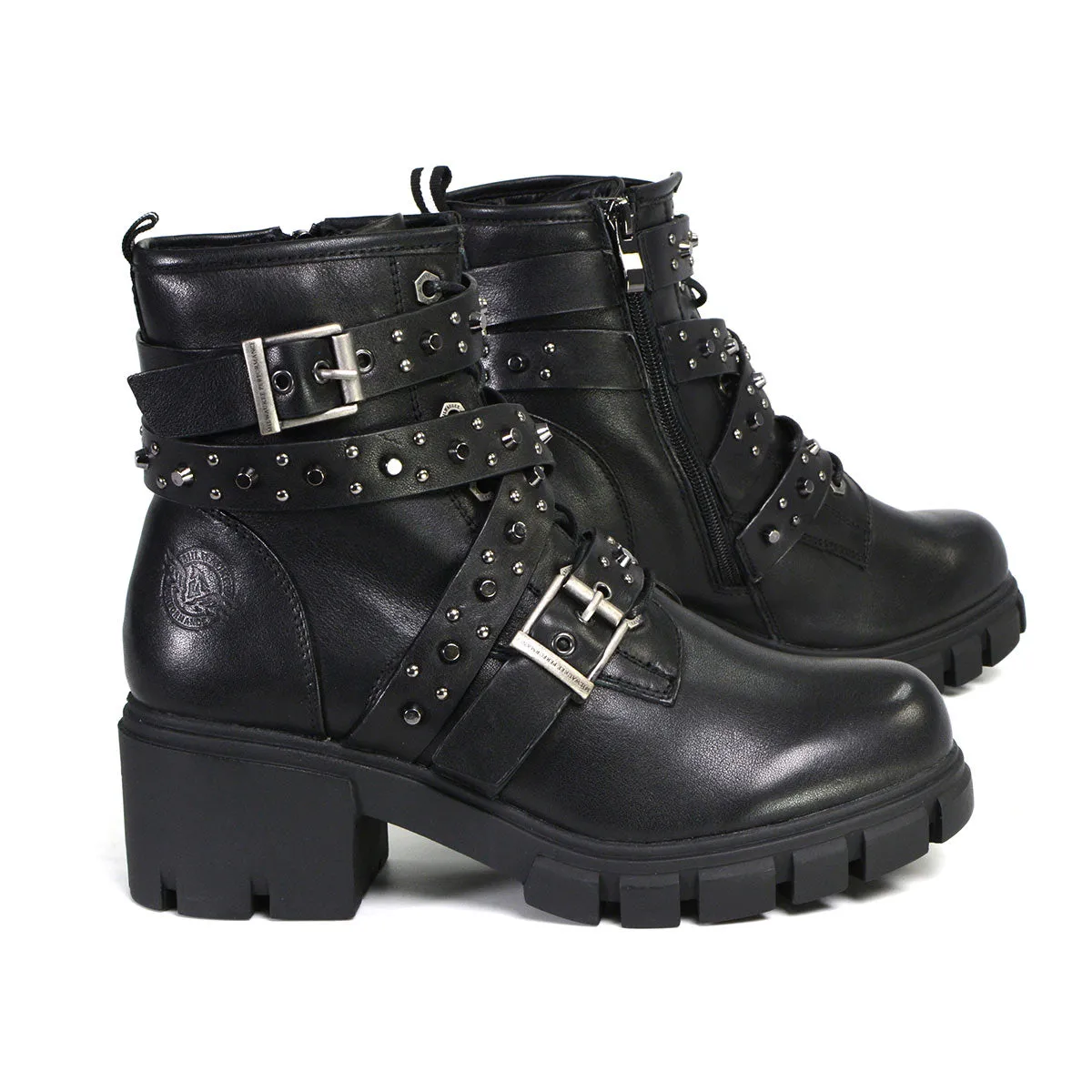 Milwaukee Leather MBL9444 Women's Bruiser Premium Black Lace-Up Fashion Boots w/ Studded Straps