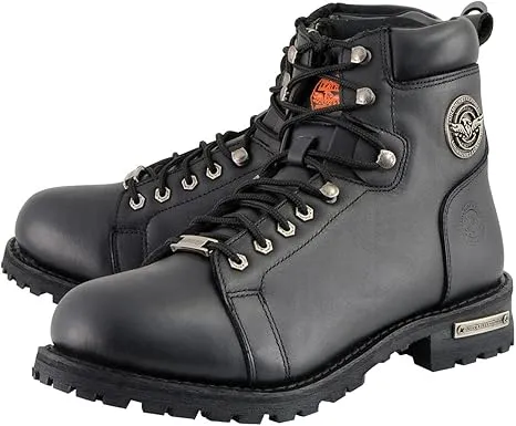 Milwaukee Leather MBM100 Men's Black Leather Lace-Up Motorcycle Boots with Side Zipper