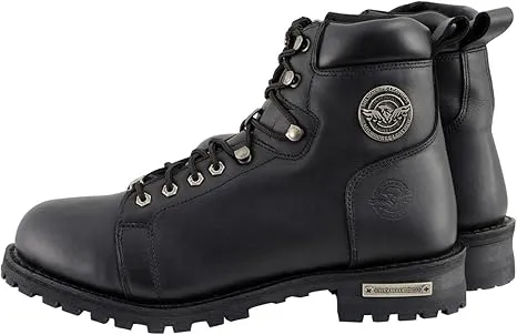 Milwaukee Leather MBM100 Men's Black Leather Lace-Up Motorcycle Boots with Side Zipper