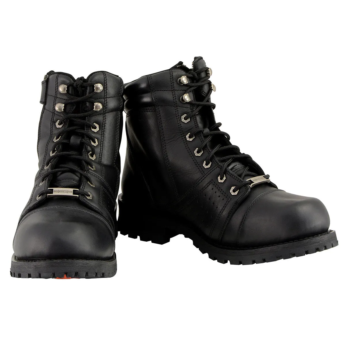 Milwaukee Leather MBM9000 Men's Black Lace-Up Motorcycle Riding Leather Boots with Side Zipper Entry