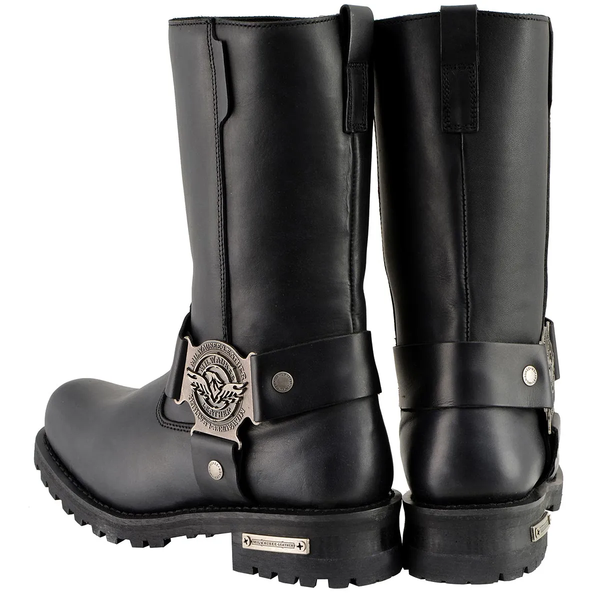 Milwaukee Leather MBM9060W Men's Black Wide-Width 11-inch Classic Harness Square Toe Boots