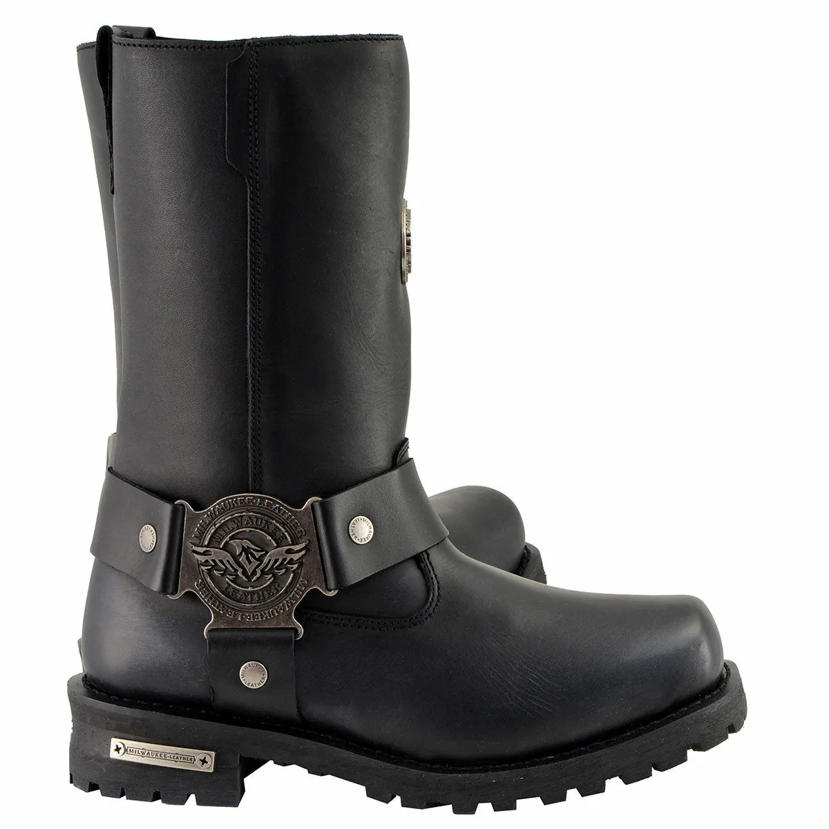 Milwaukee Leather MBM9060W Men's Black Wide-Width 11-inch Classic Harness Square Toe Boots