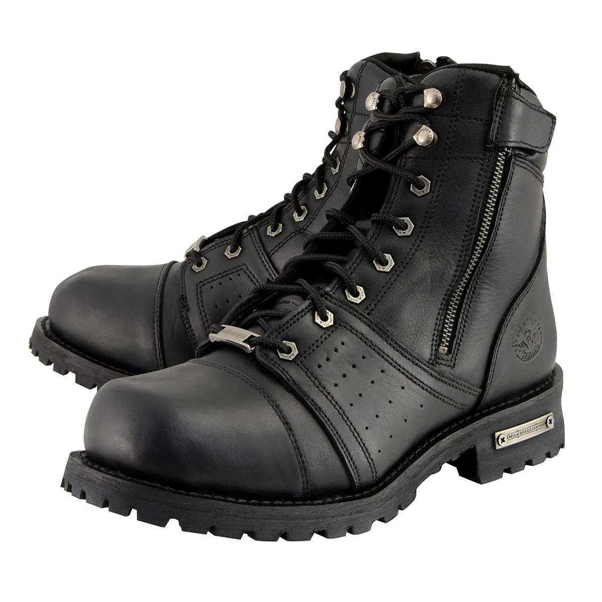 Milwaukee Leather Men's Black Lace-Up Motorcycle Riding Leather Boots