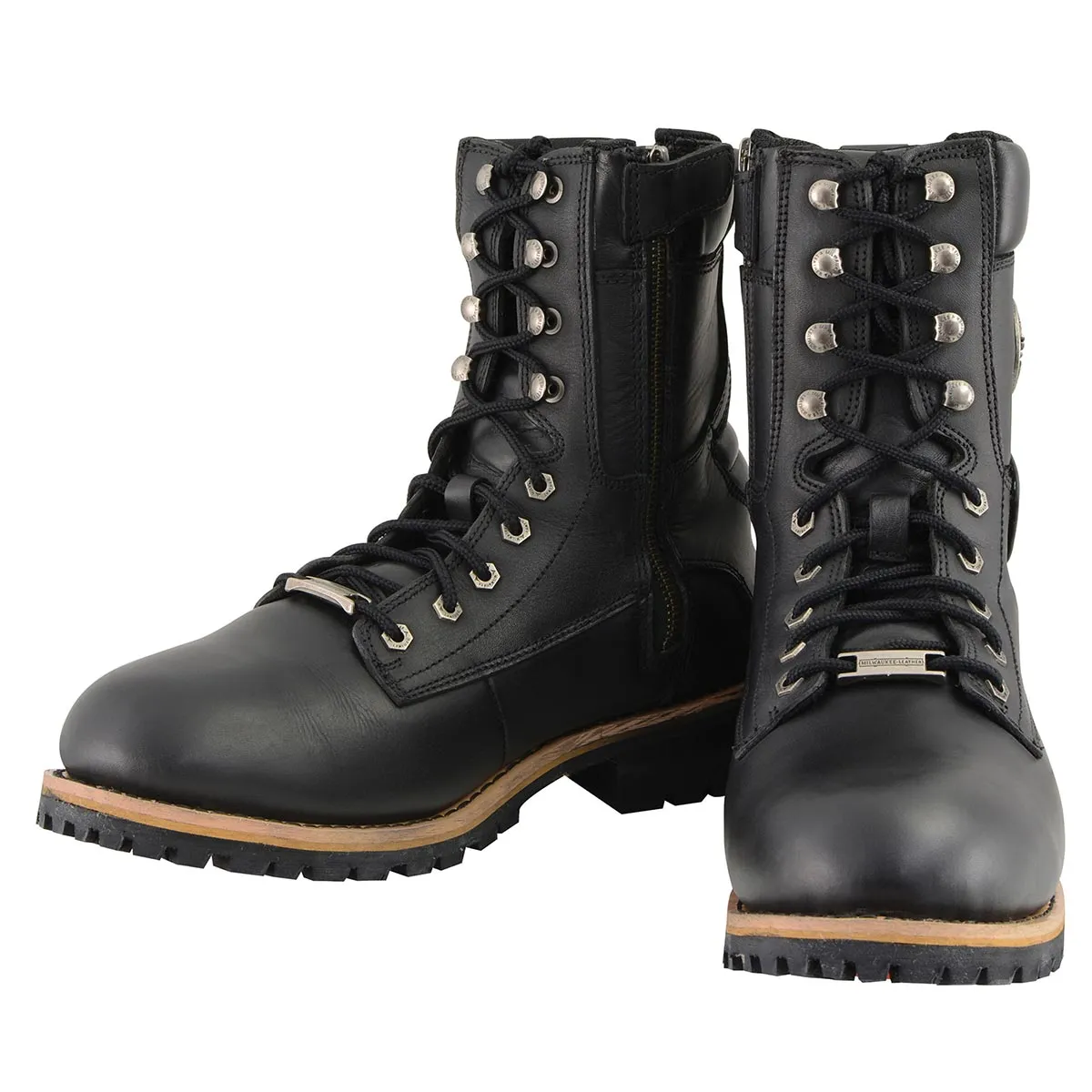 Milwaukee Leather Men's Classic Black Leather Wide Width Lace-Up Logger Boots w/ Side Zipper MBM9095W