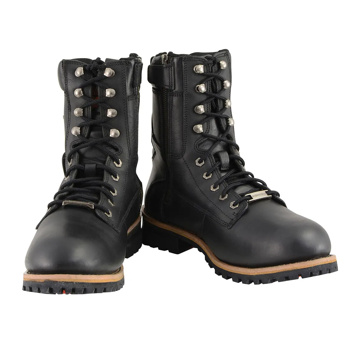 Milwaukee Leather Men's Classic Black Leather Wide Width Lace-Up Logger Boots w/ Side Zipper MBM9095W