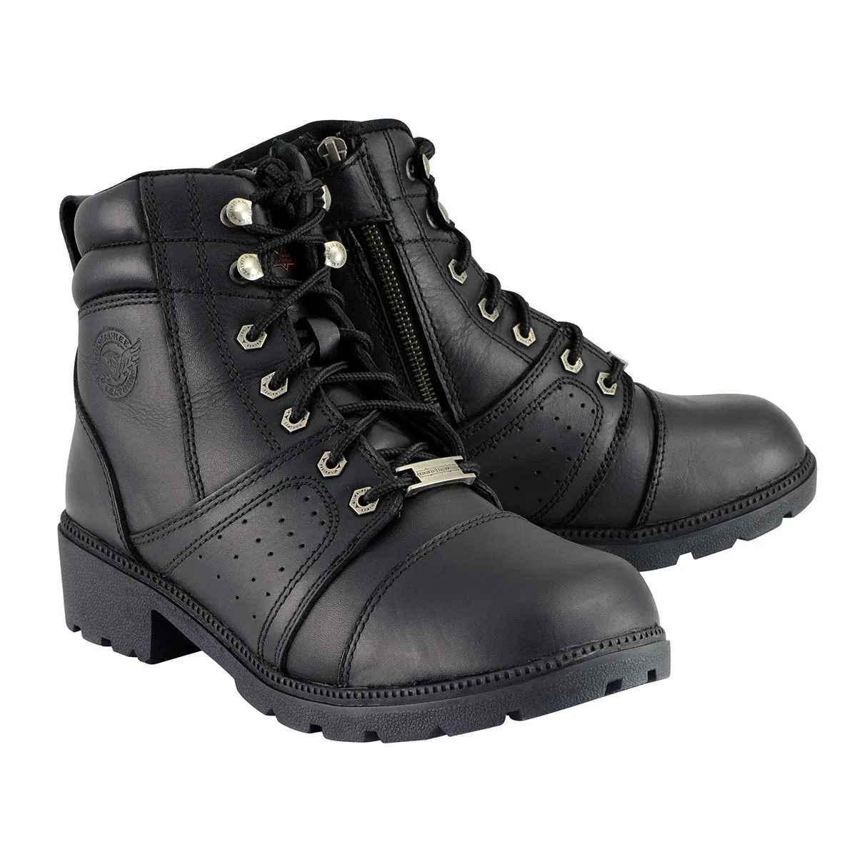 Milwaukee Leather Women's Black Leather Lace-Up Motorcycle Rider Boots