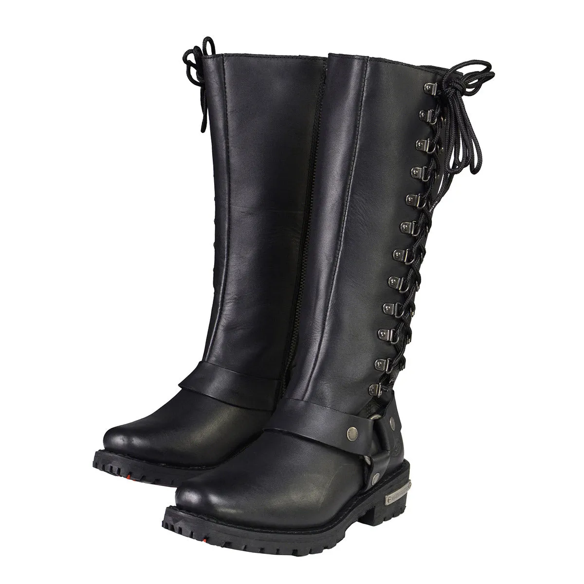 Milwaukee Leather Women's Wide-Width Classic Black Leather 14-Inch Harness Square Toe Tall Motorcycle Boots MBL9365W