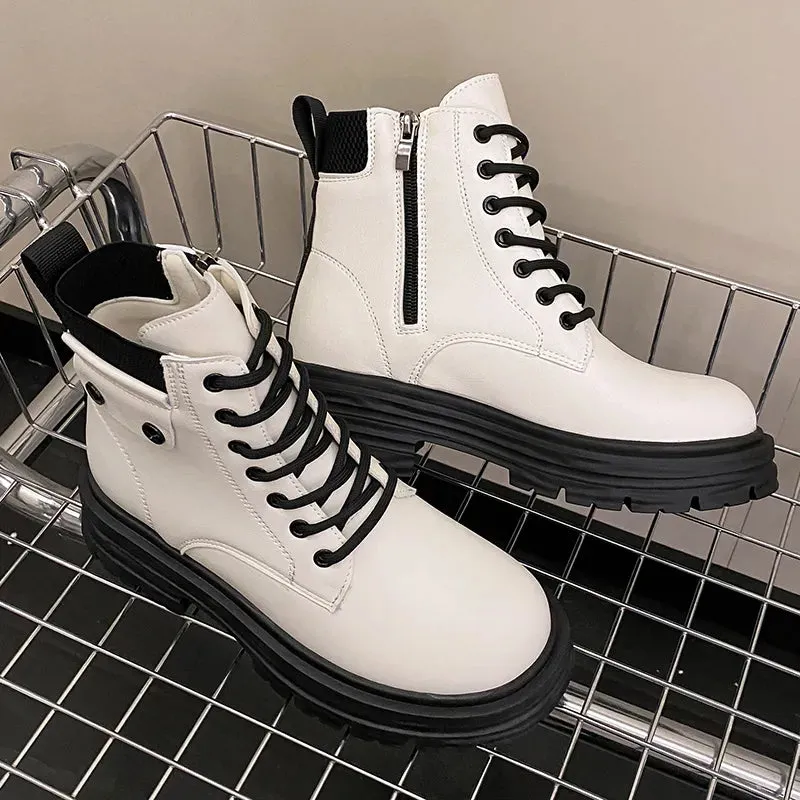 Motorcycle Platform Ankle Boots Women Autumn Winter Pu Leather Warm Snow Boots for Woman Waterproof Non-Slip