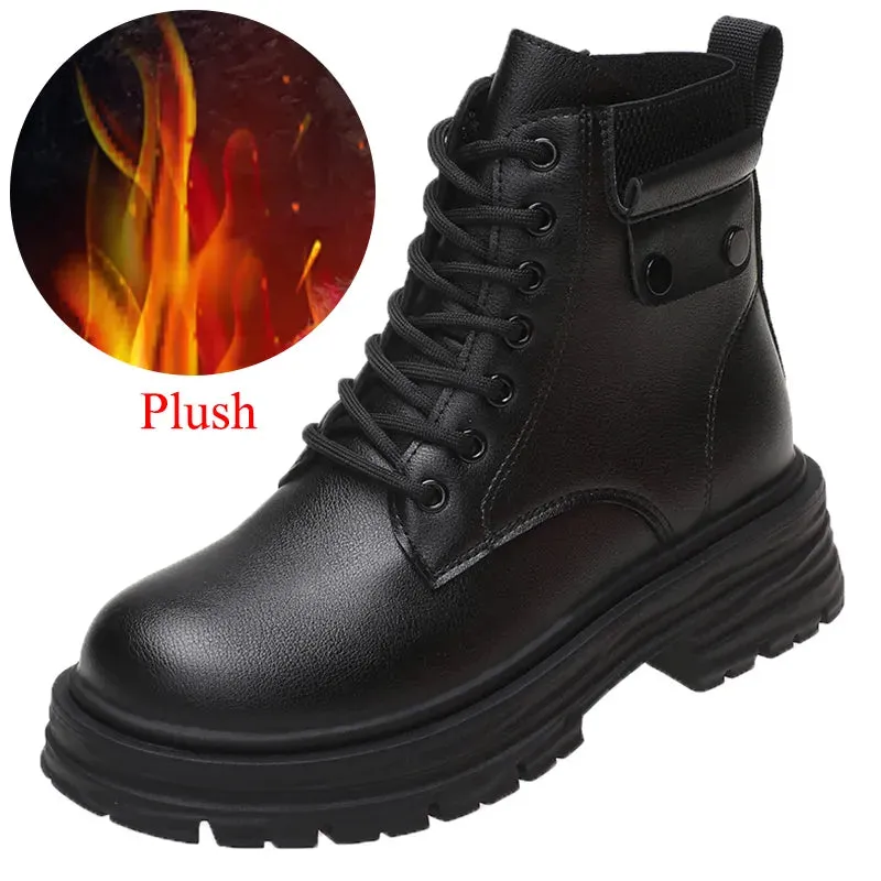 Motorcycle Platform Ankle Boots Women Autumn Winter Pu Leather Warm Snow Boots for Woman Waterproof Non-Slip