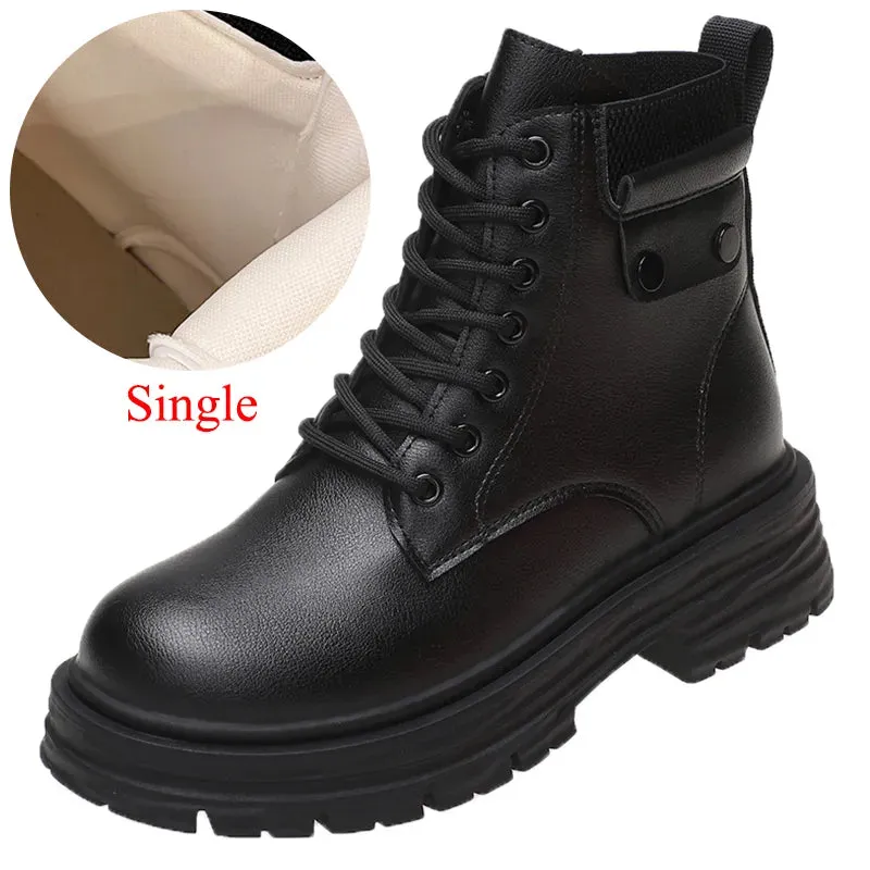 Motorcycle Platform Ankle Boots Women Autumn Winter Pu Leather Warm Snow Boots for Woman Waterproof Non-Slip