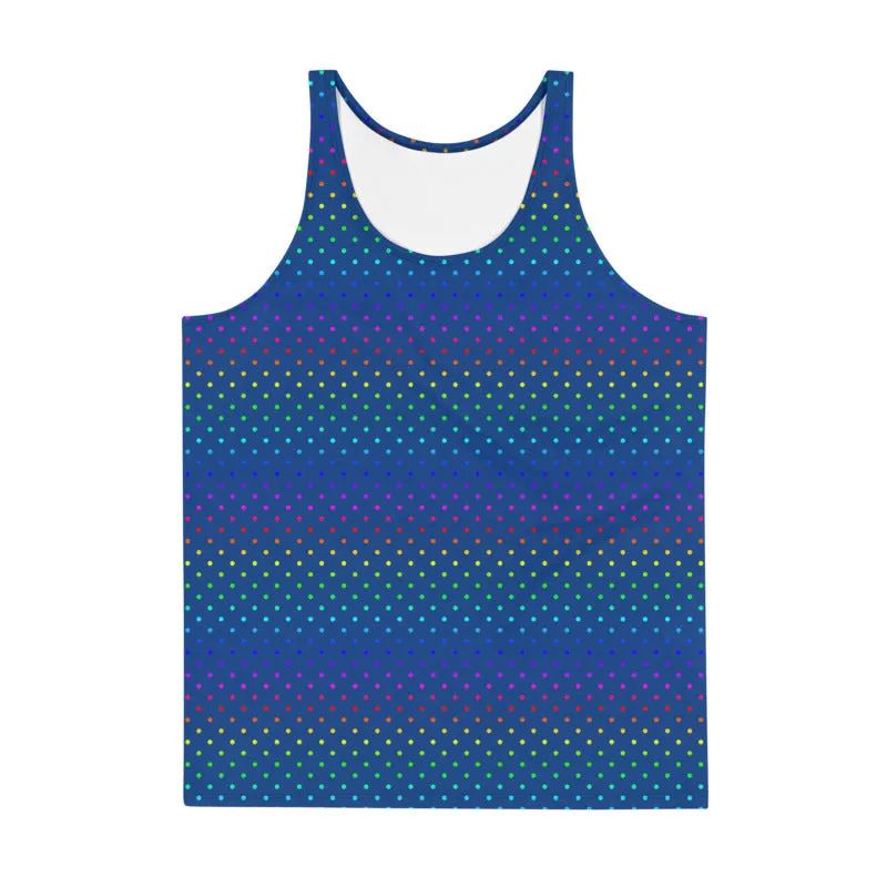 Navy Blue Polka Dots Tanks, Rainbow Gay Pride Men's Premium Unisex Tank Top- Made in USA