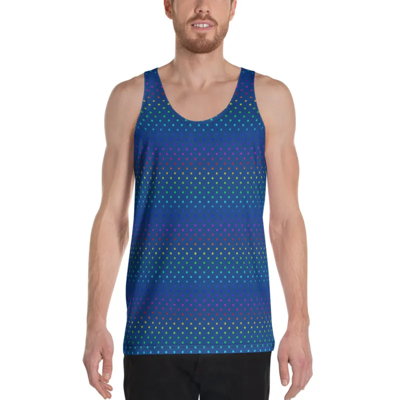 Navy Blue Polka Dots Tanks, Rainbow Gay Pride Men's Premium Unisex Tank Top- Made in USA