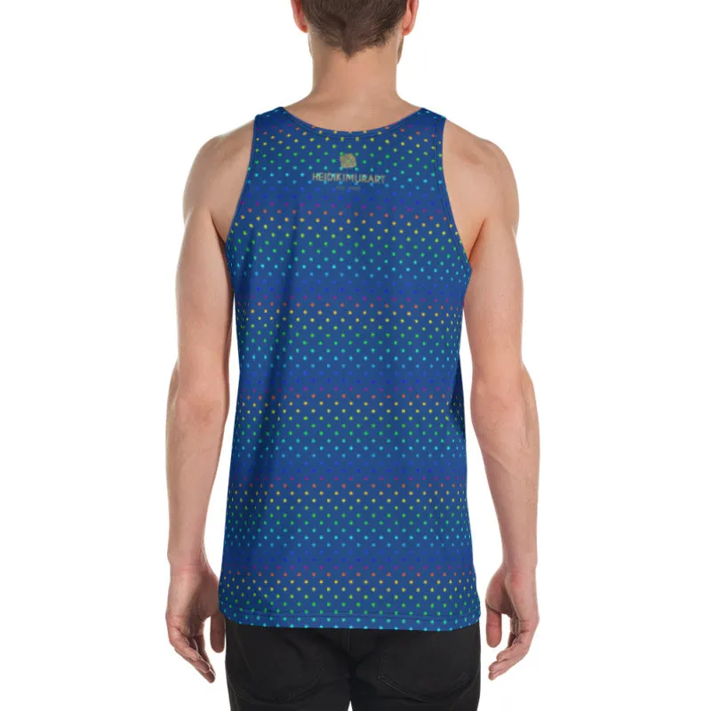 Navy Blue Polka Dots Tanks, Rainbow Gay Pride Men's Premium Unisex Tank Top- Made in USA