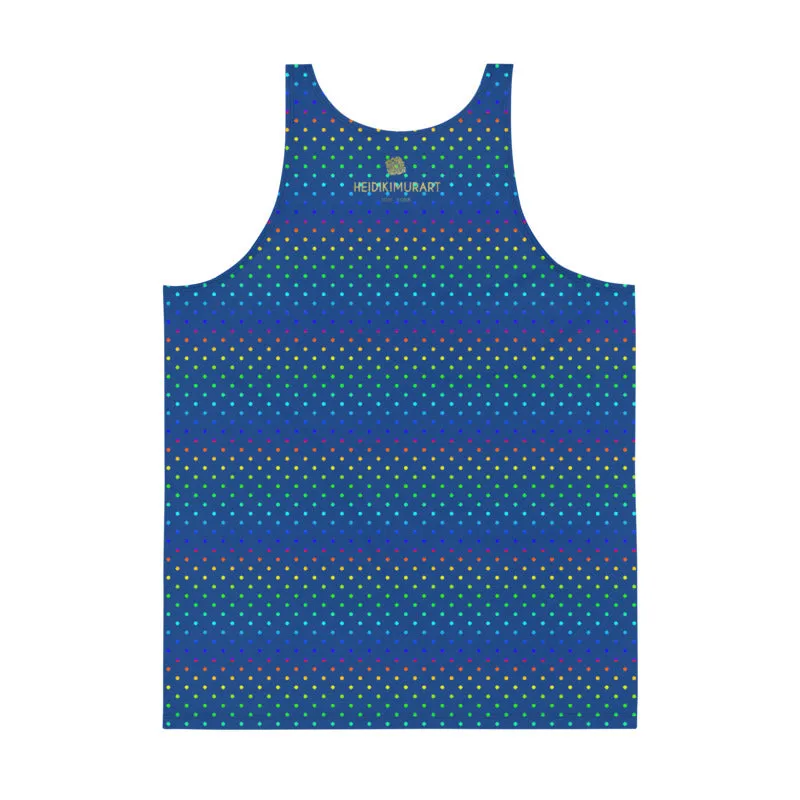 Navy Blue Polka Dots Tanks, Rainbow Gay Pride Men's Premium Unisex Tank Top- Made in USA