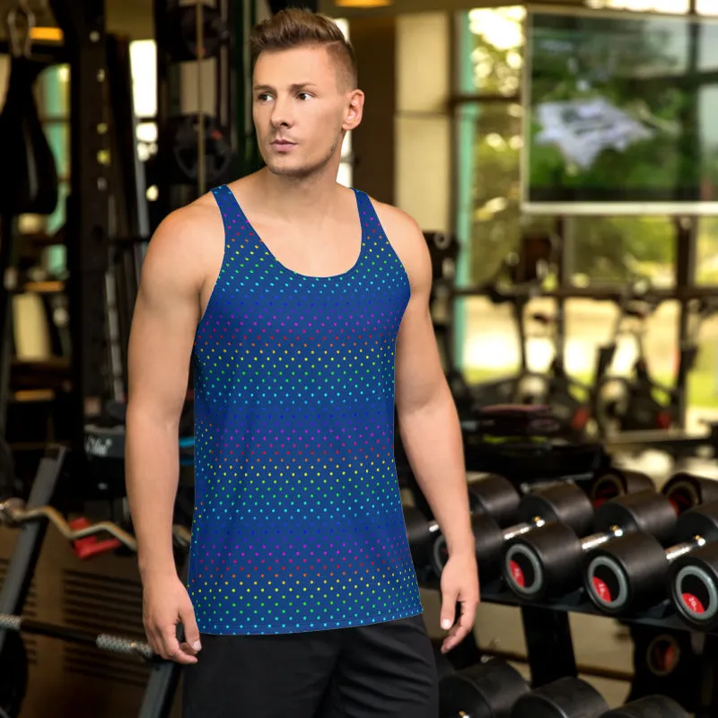 Navy Blue Polka Dots Tanks, Rainbow Gay Pride Men's Premium Unisex Tank Top- Made in USA