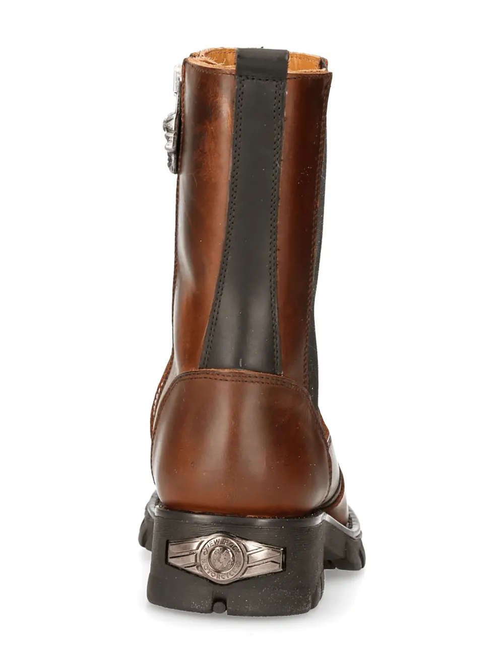 NEW ROCK Brown and Black Biker Boots with Zipper and Elastic