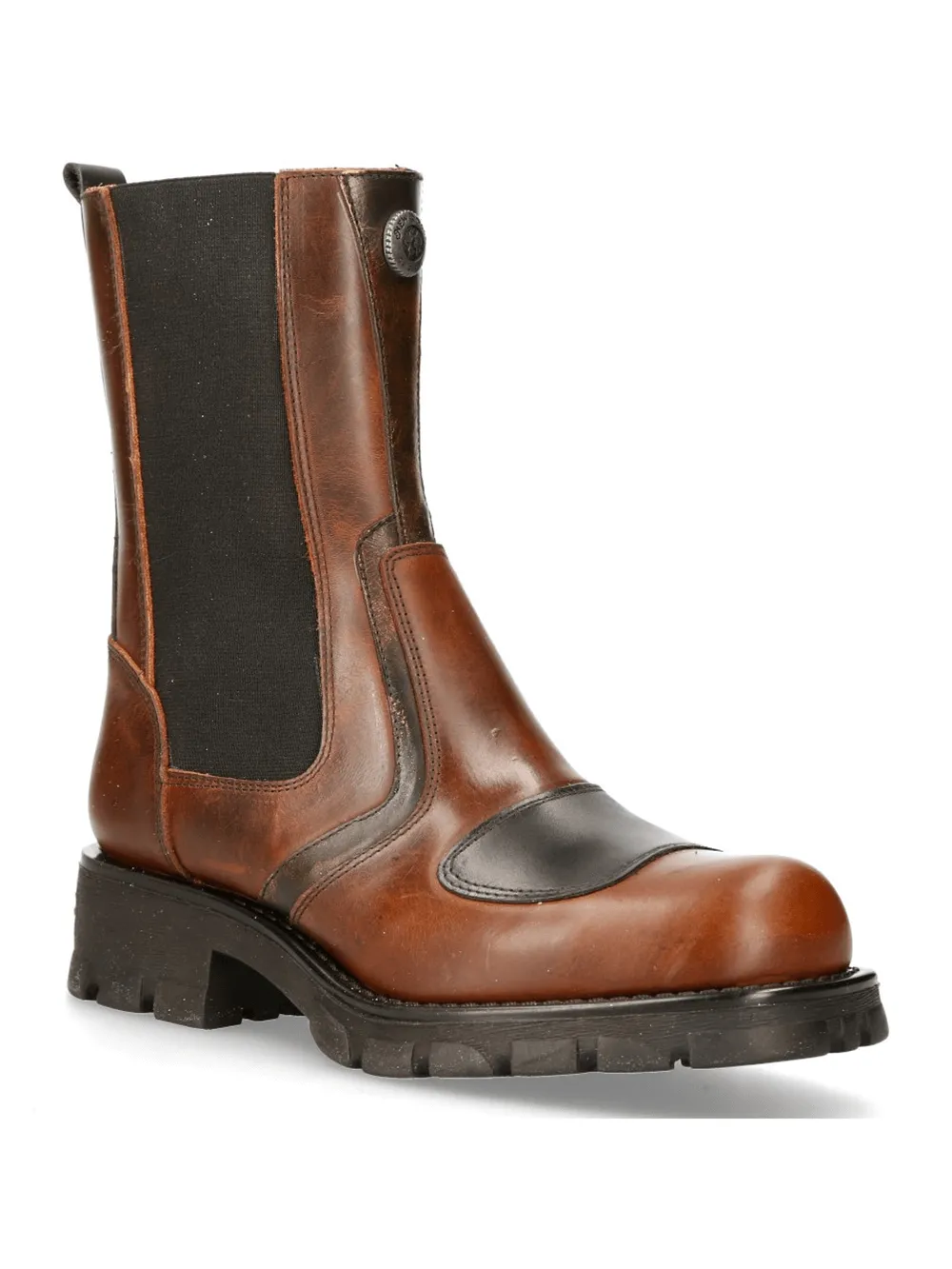 NEW ROCK Brown and Black Biker Boots with Zipper and Elastic