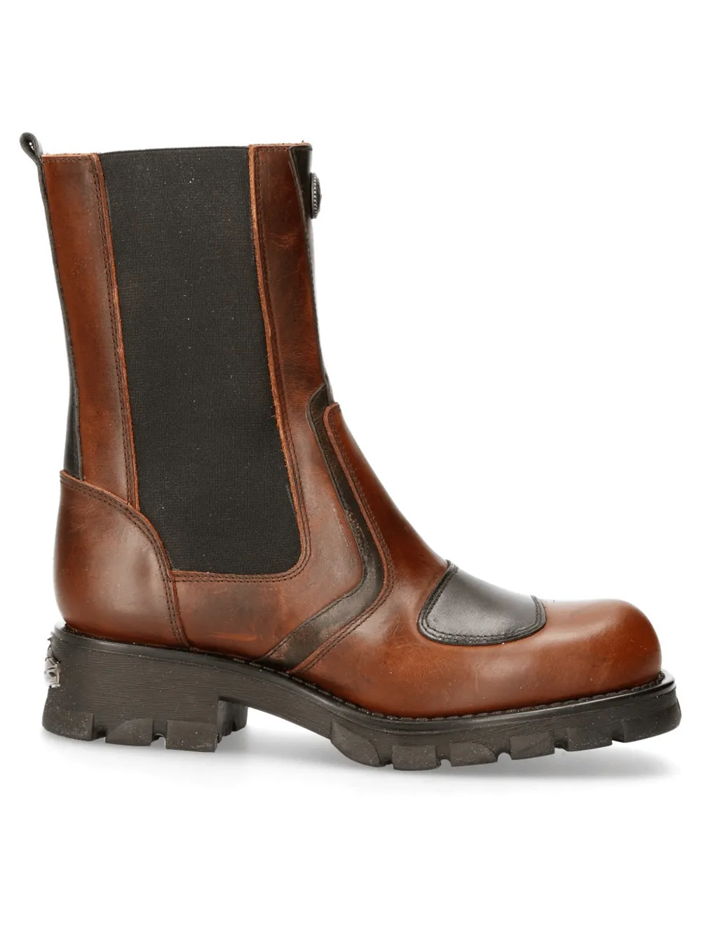 NEW ROCK Brown and Black Biker Boots with Zipper and Elastic