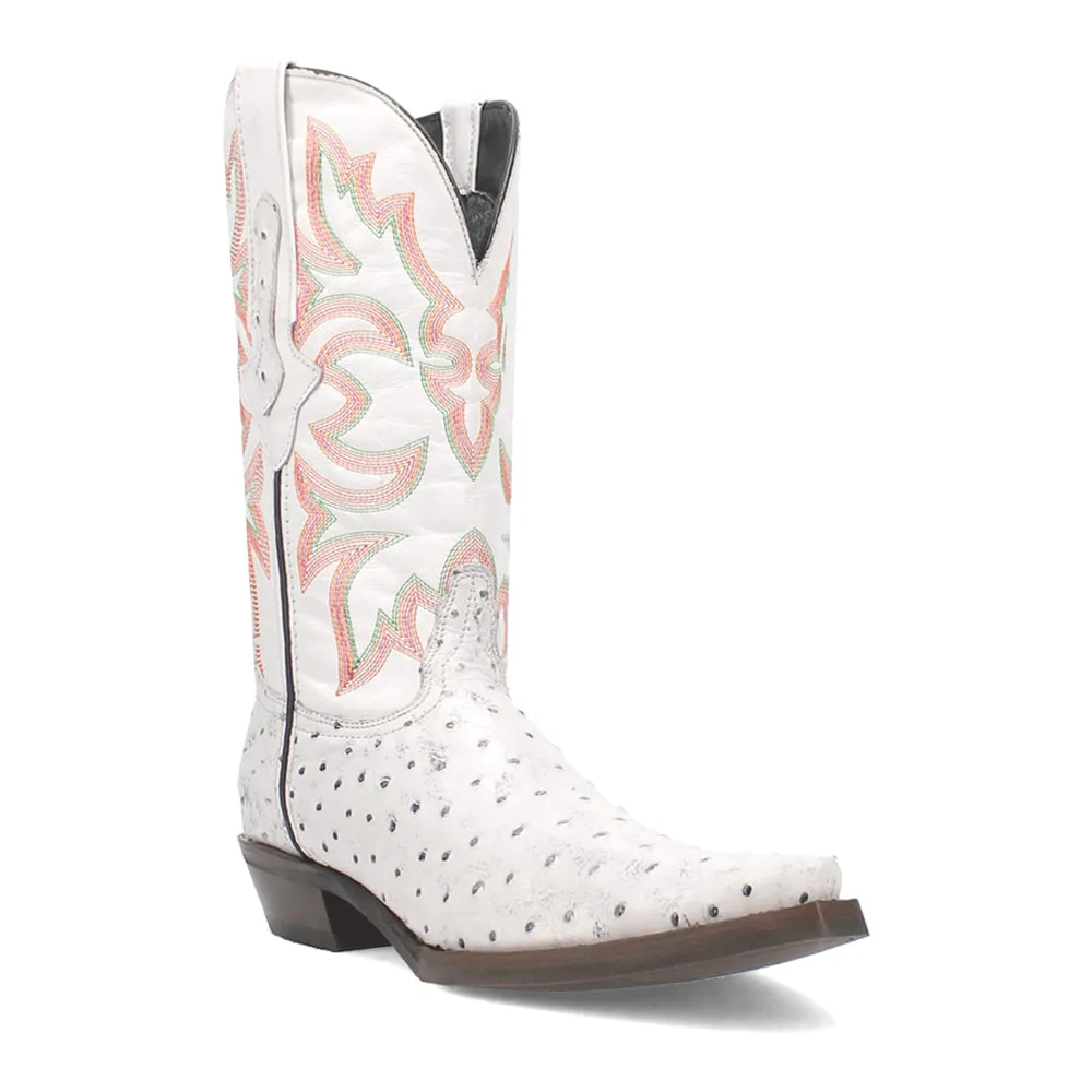 Outlaw Embroidered Ostrich Print Snip Toe Cowboy Boots