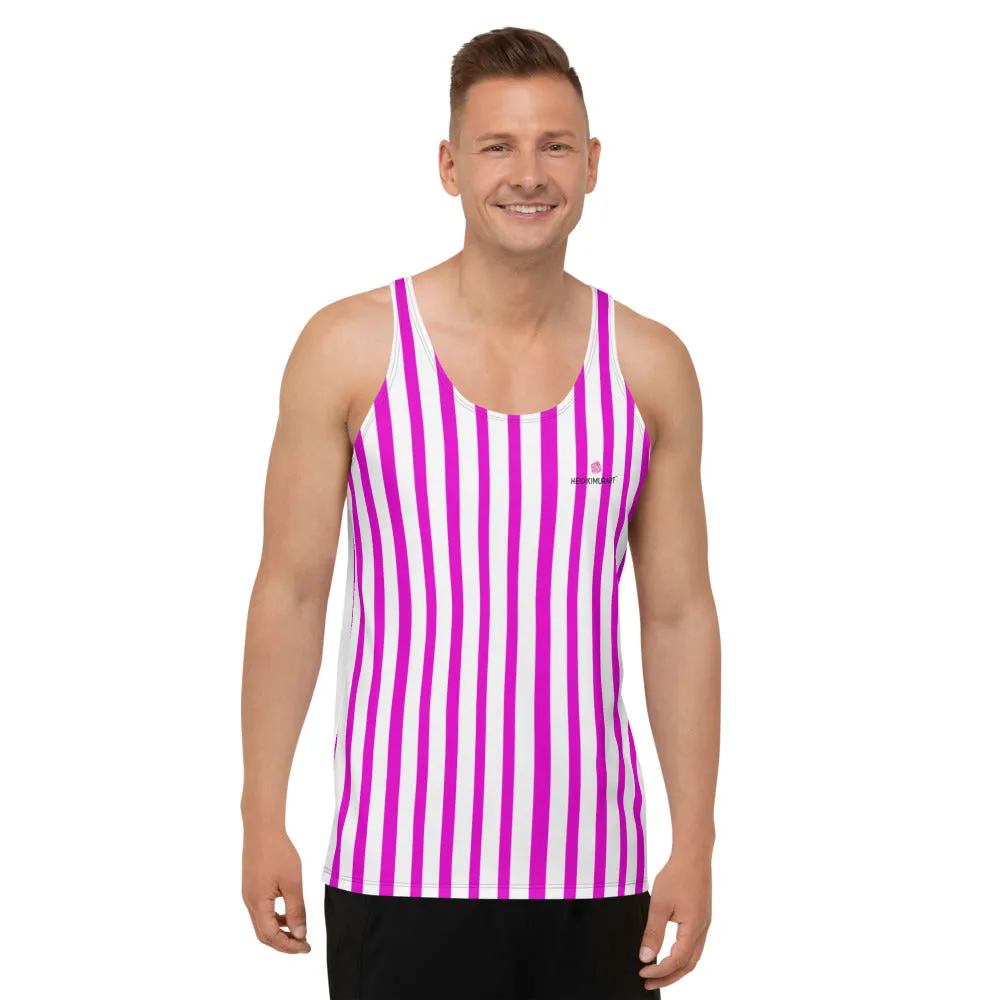 Pink Striped Unisex Tank Top, Vertically Stripes Best Men's or Women's Tanks-Made in USA/EU